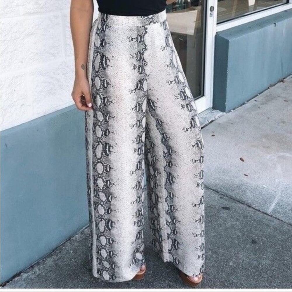 Aakaa snake print wide leg pants trouser reptile animal print high waist